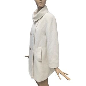 FLEURETTE Vintage Ivory Alpaca Wool Blend Coat Double Breasted Funnel Collar